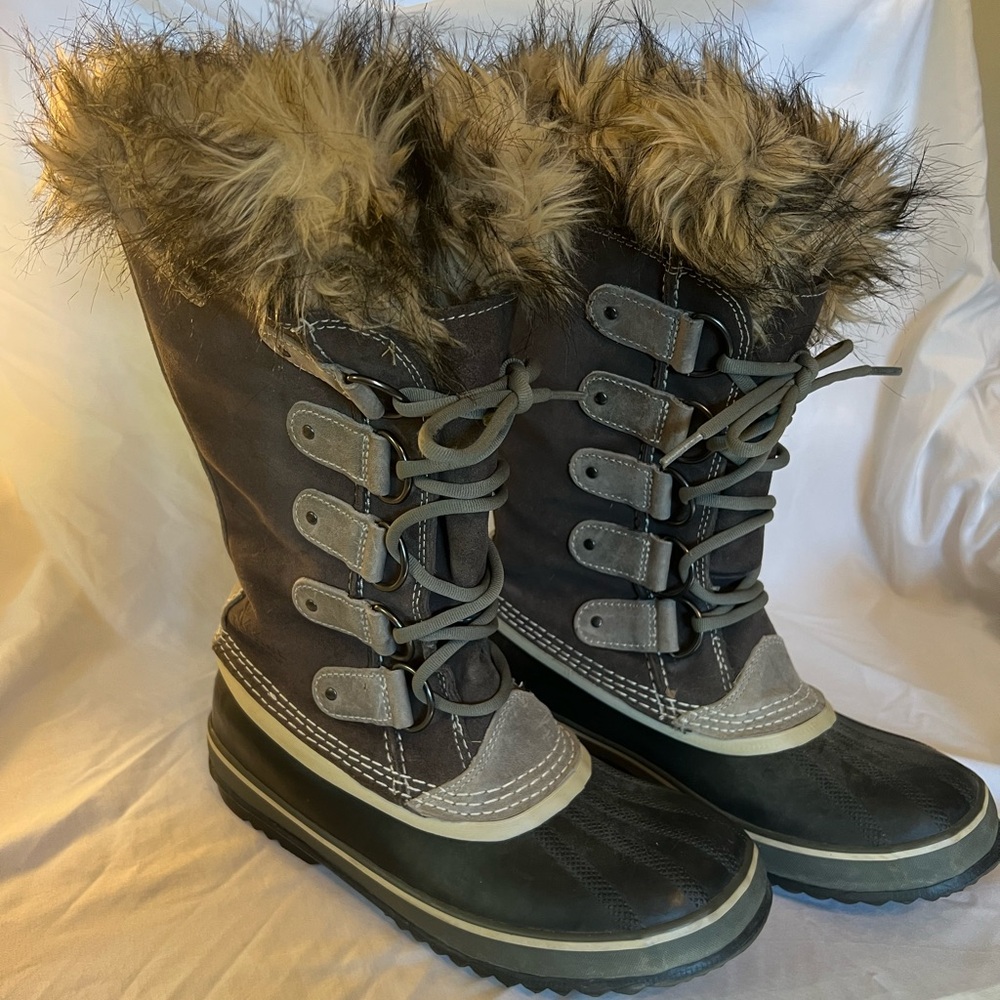 Women's Fur-Lined Winter Boots - Black and Gray
